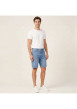 Thumbnail Short en coton bleu délavé avec une coupe droite et 1 bouton de fermeture - Image 4