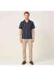 Thumbnail Chemise en coton mélangé marine à coupe ajustée ornée d'un motif à rayures - Image 2