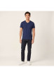 Thumbnail T-shirt en coton marine uni avec une coupe droite et un col v - Image 4