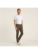 Thumbnail Pantalon Chino en coton mélangé taupe uni avec coupe slim et passants - Image 3