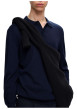 Thumbnail Pull en laine merinos marine uni avec une coupe droite et un col polo - Image 3