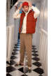 Thumbnail Pantalon en coton camel en velours côtelé à coupe droite avec cordon de serrage - Image 5