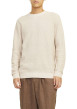 Thumbnail Pull en coton beige uni effet texturée avec une coupe droite et un col rond - Image 3
