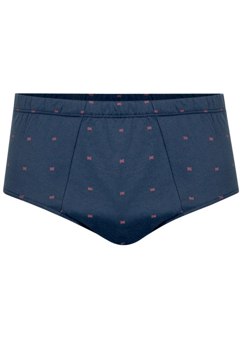 Slip en coton marine pourvu de motifs brodés et d'une taille élastiquée