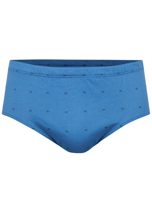 Slip en coton bleu pourvu de motifs brodés et d'une taille élastiquée