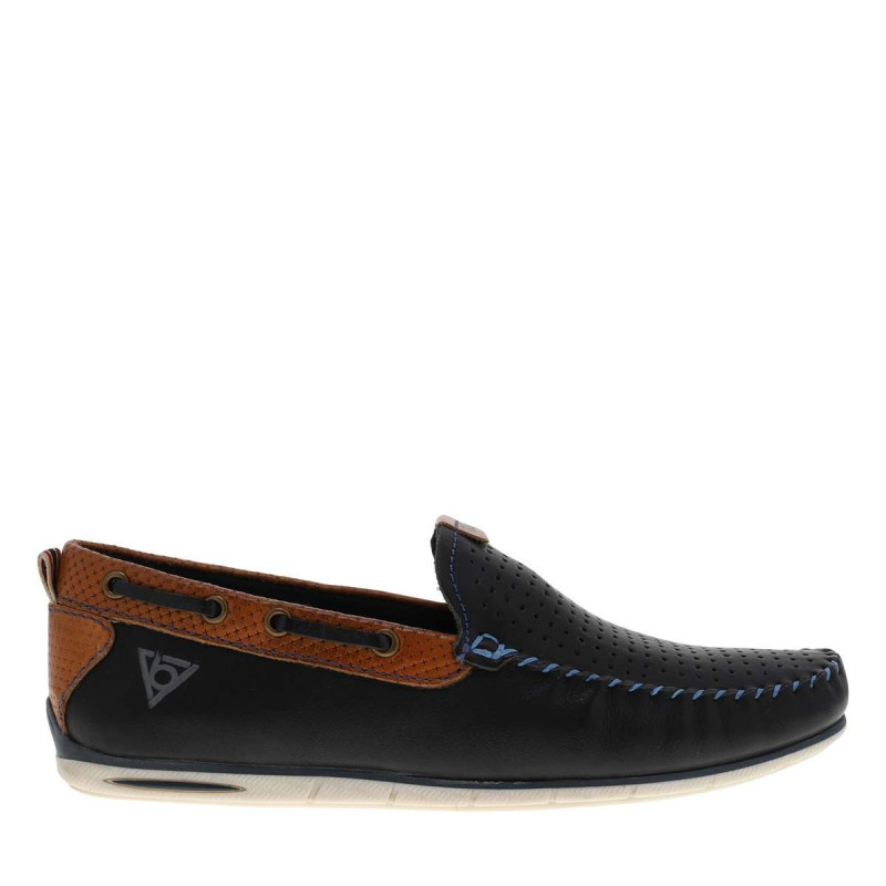 Bugatti - Mocassins Homme En Cuir Marine Avec Une Languette D'aisance Arrière - Bleu Bugatti - Mocassins Homme En Cuir Marine Avec Une Languette D'aisance Arrière - Bleu