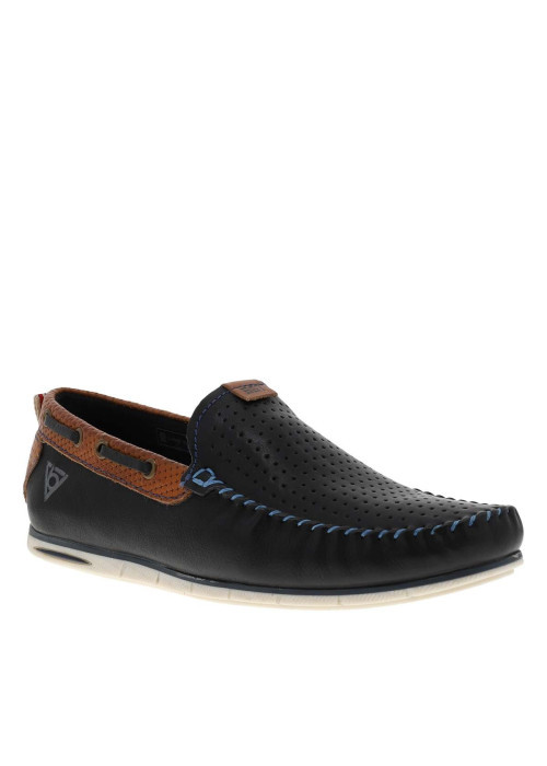 Mocassins homme en cuir marine avec une languette d'aisance arrière
