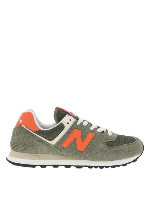 Baskets en cuir nubuck kaki à talon plat avec le logo de la marque
