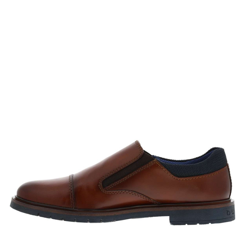 Bugatti - Mocassins Cognac En Cuir à Talon Plat Avec Deux Soufflets élastiqués - Marron