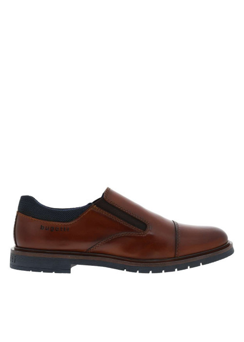 Mocassins cognac en cuir à talon plat avec deux soufflets élastiqués