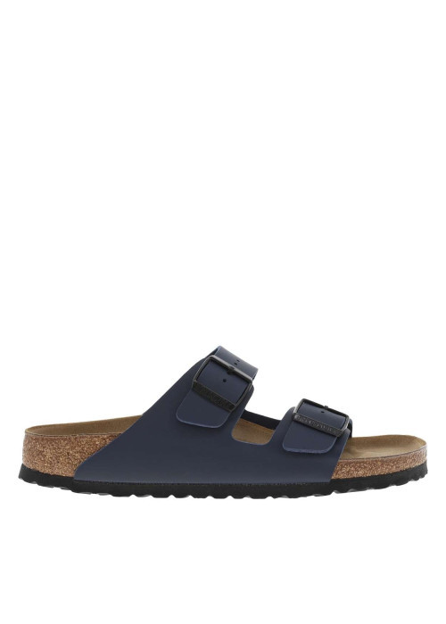 Mules Arizona marine mat à semelle compensée, boucles ardillon et première cuir
