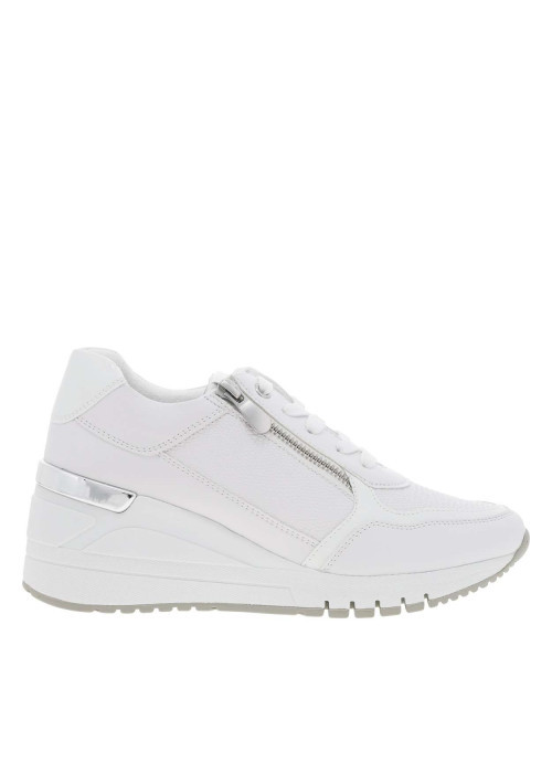 Baskets basses blanches à semelle à talon compensé haut, à lacets et zip latéral
