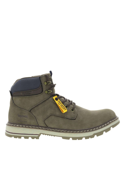 Bottines kaki à talon décroché bas avec un zip et des lacets ronds