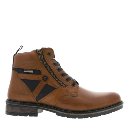 Bottines en cuir cognac à talon décroché bas...