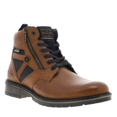 Bottines en cuir cognac à talon décroché bas...