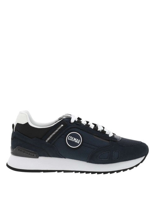 Baskets en cuir bleu marine avec un talon plat et des lacets
