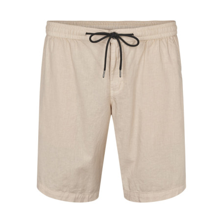 Short en coton et lin mélangé beige uni avec...
