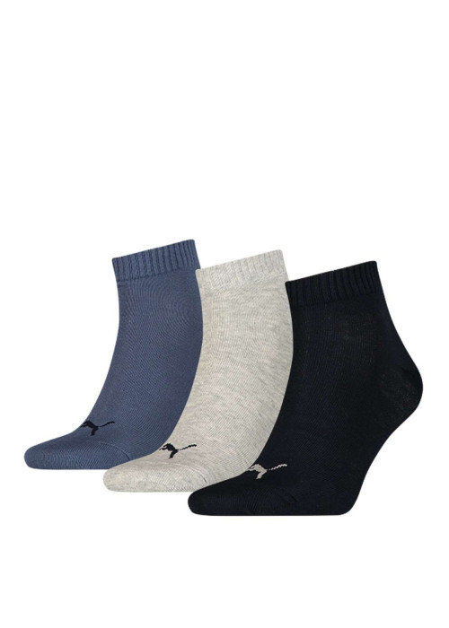 Lots de 3 paires de chaussettes en coton bleues grises et noires unies