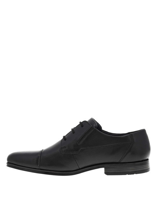Derbies en cuir noir à talon décroché bas et à lacets ronds noirs