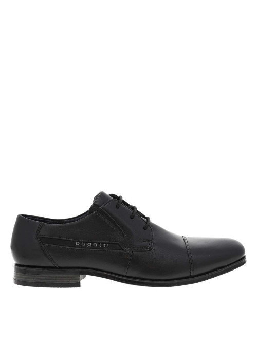 Derbies en cuir noir à talon décroché bas et à lacets ronds noirs