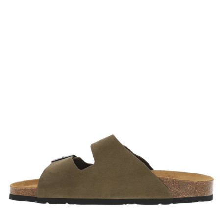 Mules en cuir kakis en suède avec deux boucles...