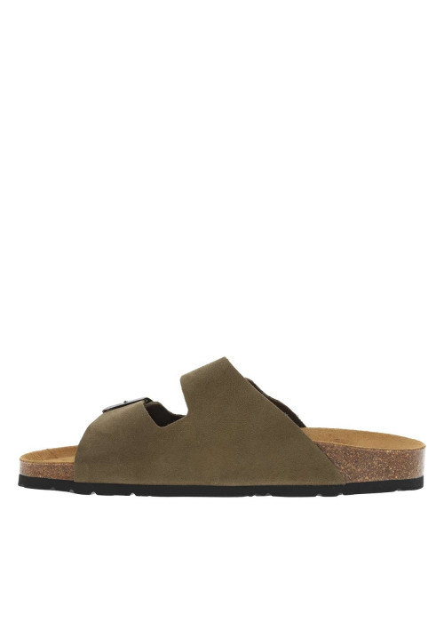Mules en cuir kakis en suède avec deux boucles...