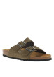 Thumbnail Mules en cuir kakis en suède avec deux boucles à ardillon et à semelle plate - Image 3