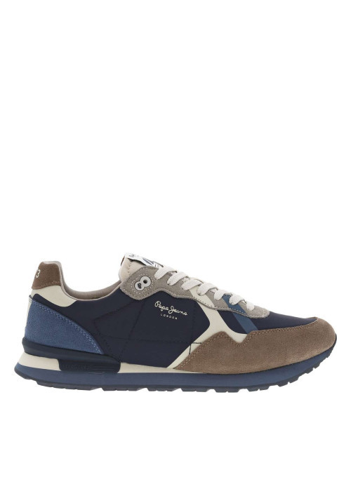 Baskets running en cuir bleu marine à talon plat avec des lacets tressés