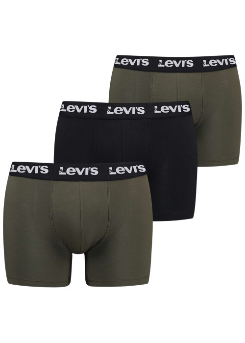 Lot de 3 boxers classique en coton kaki et noir uni avec logo