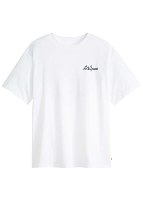 T-shirt en coton blanc imprimé à coupe droite pourvu d'un col rond