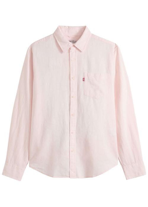 Chemise en coton rose à coupe droite pourvue d'un col à revers