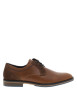 Thumbnail Derbies cognac à talon plat avec des lacets plats et des surpiqûres marine