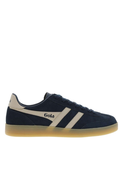 Tennis bleu marine en cuir nubuck avec un talon plat et des lacets