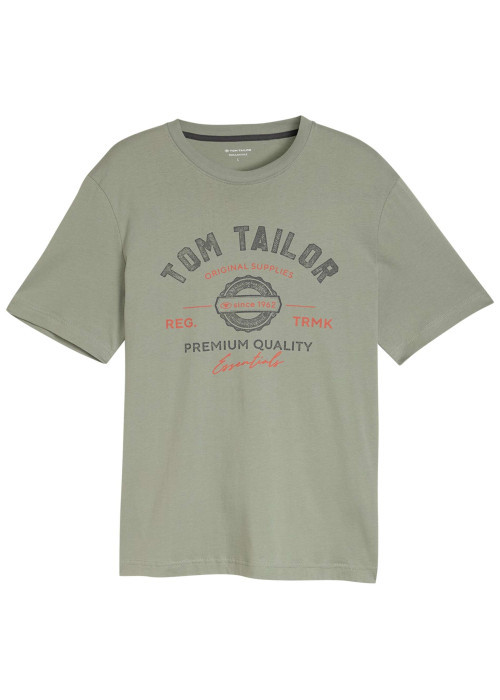 T-shirt en coton kaki avec un imprimé de la marque et une coupe droite