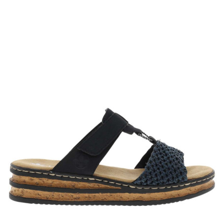 Mules bleu marine à semelle compensée avec une...