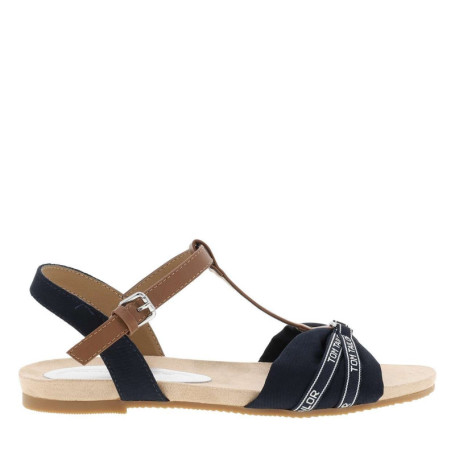 Nu-pieds bleu marine à semelle plate avec une...