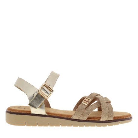 Nu-pieds or avec un talon compensé bas et une...