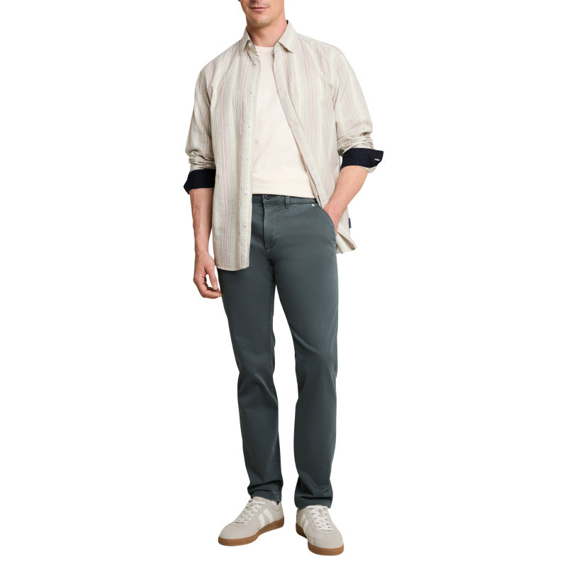 Tom Tailor - Pantalon Chino En Coton Bleu Vert à Coupe Droite Pourvu De Poches - Vert Tom Tailor - Pantalon Chino En Coton Bleu Vert à Coupe Droite Pourvu De Poches - Vert