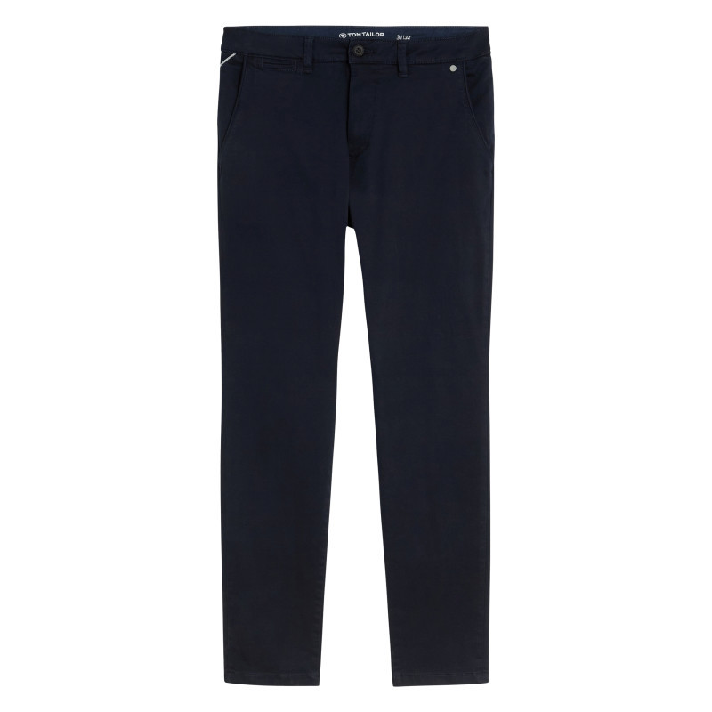 Tom Tailor - Pantalon Chino En Coton Marine à Coupe Droite Pourvu De Poches - Bleu Foncé