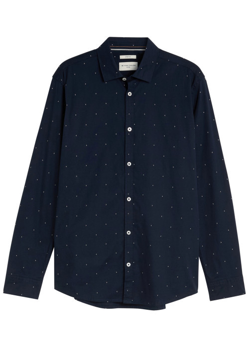 Chemise en coton marine à motifs pourvue d'une...