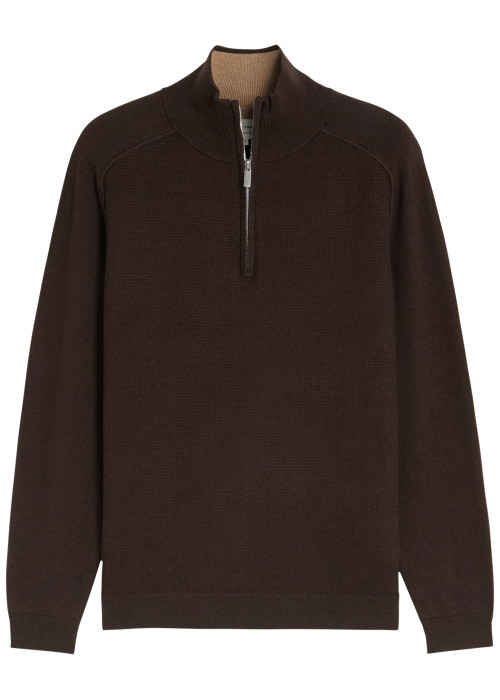 Pull en coton marron à coupe ajustée pourvu...