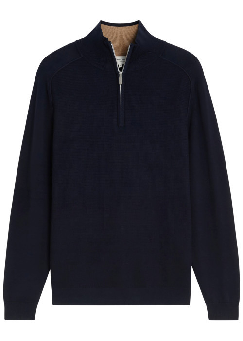 Pull en coton marine à coupe ajustée pourvu...