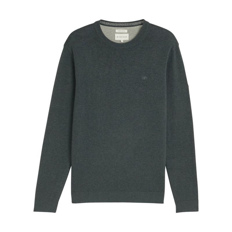 Tom Tailor - Pull En Coton Gris à Coupe Droite Pourvu D'un Col Rond Et De Manches Longues - Gris Tom Tailor - Pull En Coton Gris à Coupe Droite Pourvu D'un Col Rond Et De Manches Longues - Gris
