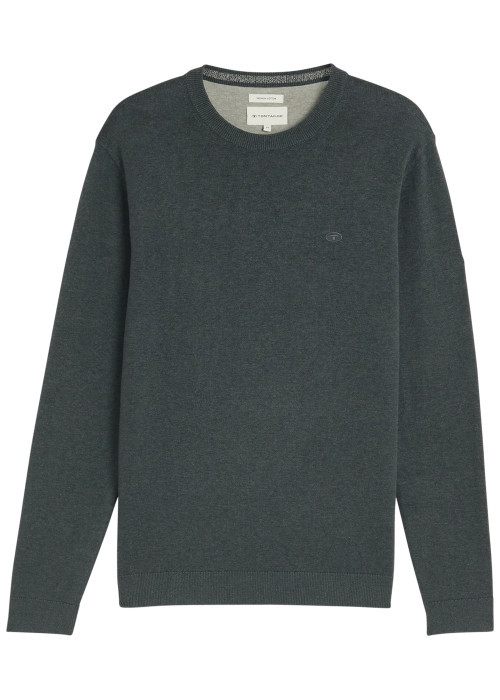 Pull en coton gris à coupe droite pourvu d'un col rond et de manches longues