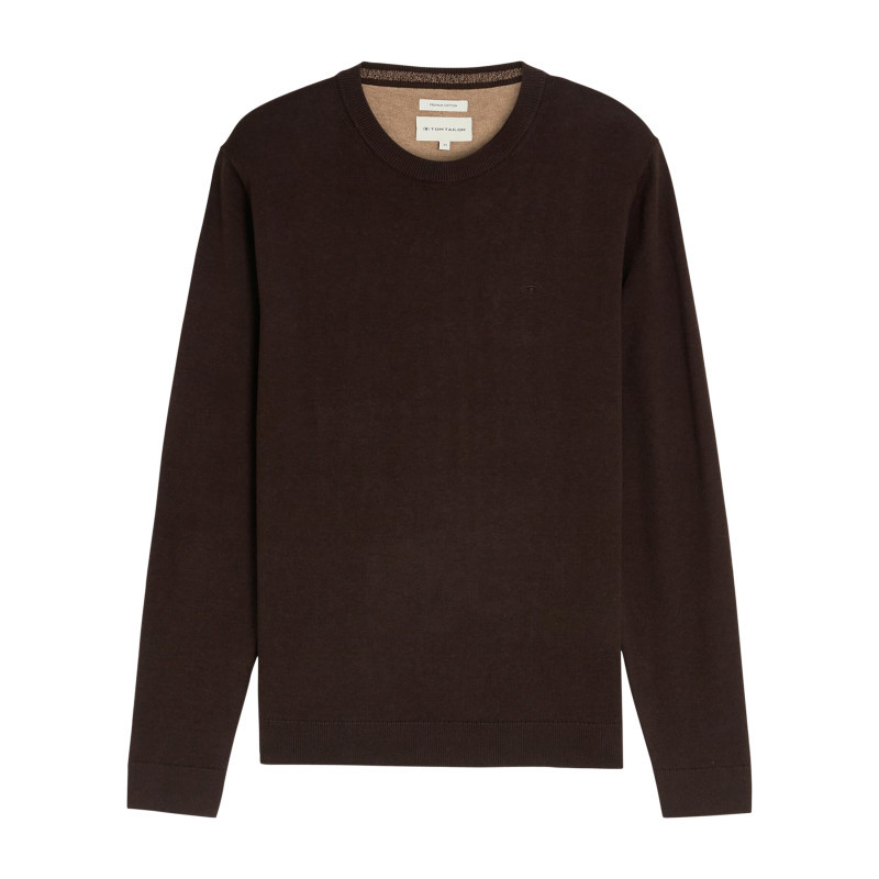 Tom Tailor - Pull En Coton Marron à Coupe Droite Pourvu D'un Col Rond Et De Manches Longues - Marron Tom Tailor - Pull En Coton Marron à Coupe Droite Pourvu D'un Col Rond Et De Manches Longues - Marron
