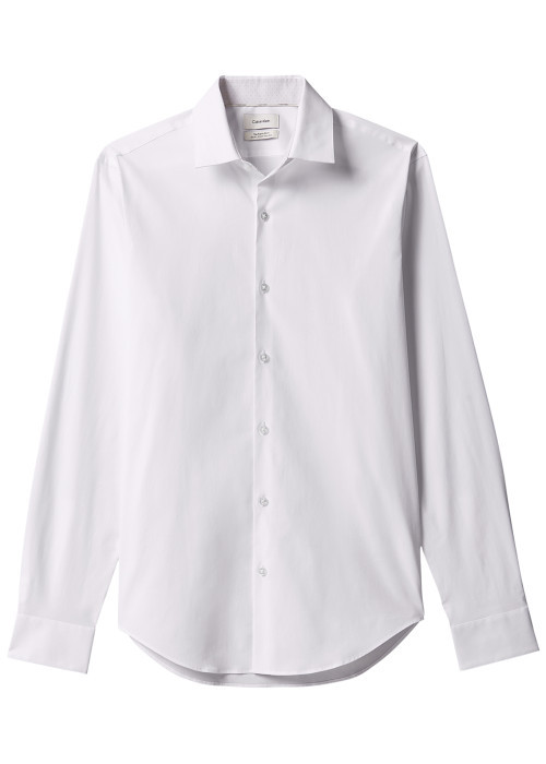 Chemise en coton blanche à coupe droite pourvue d'un col à revers