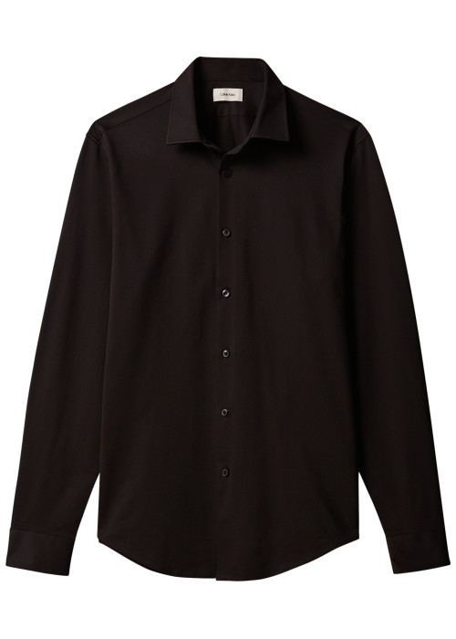 Chemise en coton mélangé noire à coupe droite...