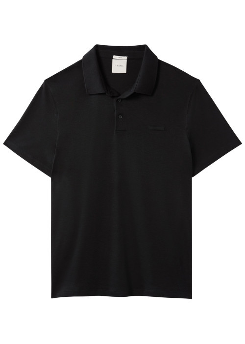 Polo en coton noir à coupe droite pourvu d'un...