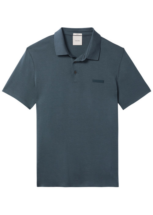 Polo en coton petrole à coupe droite pourvu d'un col boutonné