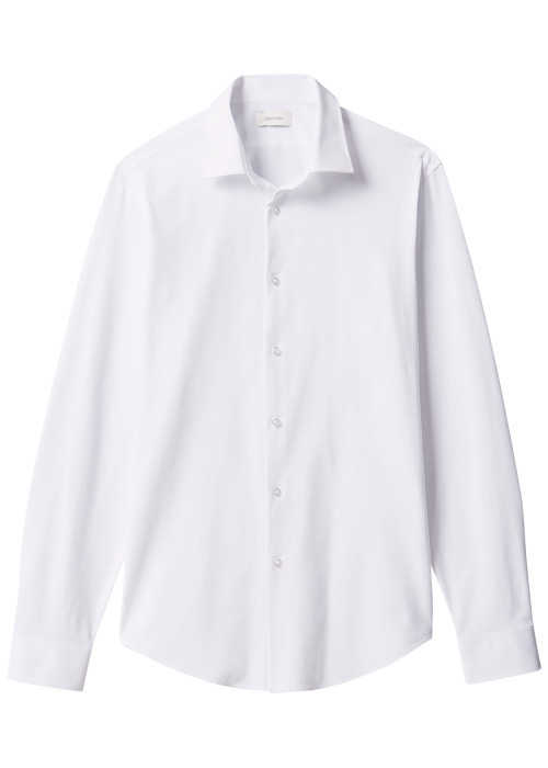 Chemise en coton mélangé blanche à coupe droite...